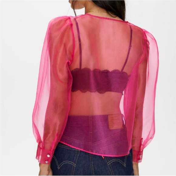 ARITZIA Little Moon Celestia Fuchsia Blouse Glam Preppy Sz Small Fairy Romantic - Picture 3 of 8